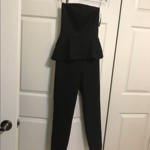 Zara strapless peplum jumpsuit with leather detail